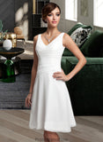 Anastasia A-Line V-neck Knee-Length Chiffon Wedding Dress With Ruffle Beading Sequins STKP0013752