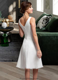 Anastasia A-Line V-neck Knee-Length Chiffon Wedding Dress With Ruffle Beading Sequins STKP0013752