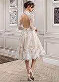 Quinn A-Line Illusion Knee-Length Lace Wedding Dress STKP0013754