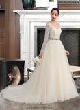 Liz Ball-Gown/Princess V-neck Court Train Tulle Lace Wedding Dress STKP0013756