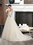 Liz Ball-Gown/Princess V-neck Court Train Tulle Lace Wedding Dress STKP0013756