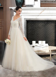 Liz Ball-Gown/Princess V-neck Court Train Tulle Lace Wedding Dress STKP0013756