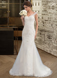 Bridget Trumpet/Mermaid V-neck Court Train Tulle Wedding Dress STKP0013758