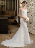 Bridget Trumpet/Mermaid V-neck Court Train Tulle Wedding Dress STKP0013758