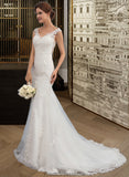 Bridget Trumpet/Mermaid V-neck Court Train Tulle Wedding Dress STKP0013758