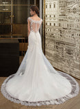 Bridget Trumpet/Mermaid V-neck Court Train Tulle Wedding Dress STKP0013758