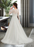 Gianna Ball-Gown/Princess Scoop Neck Sweep Train Tulle Wedding Dress STKP0013759