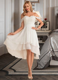 Pancy A-Line Asymmetrical Chiffon Lace Wedding Dress With Beading Sequins STKP0013764