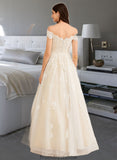 Gianna Ball-Gown/Princess Off-the-Shoulder Floor-Length Wedding Dress With Beading Sequins STKP0013765