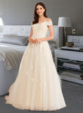 Gianna Ball-Gown/Princess Off-the-Shoulder Floor-Length Wedding Dress With Beading Sequins STKP0013765