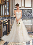 Kenley Ball-Gown/Princess Sweetheart Court Train Tulle Wedding Dress With Ruffle Beading STKP0013766