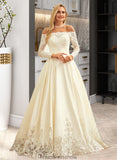 Rayna Ball-Gown/Princess Sweep Train Satin Wedding Dress With Beading Sequins STKP0013768