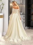 Rayna Ball-Gown/Princess Sweep Train Satin Wedding Dress With Beading Sequins STKP0013768