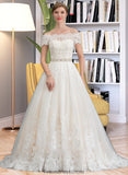 Shaylee Ball-Gown/Princess Court Train Tulle Wedding Dress With Beading Sequins STKP0013770