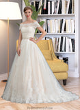 Shaylee Ball-Gown/Princess Court Train Tulle Wedding Dress With Beading Sequins STKP0013770