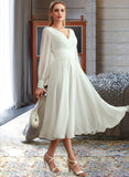 Kay A-Line V-neck Tea-Length Wedding Dress STKP0013772