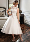 Gwen Ball-Gown/Princess Scoop Neck Tea-Length Tulle Lace Wedding Dress With Beading Sequins STKP0013773