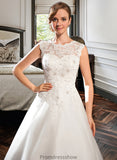 Gwen Ball-Gown/Princess Scoop Neck Tea-Length Tulle Lace Wedding Dress With Beading Sequins STKP0013773