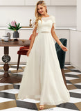 Shelby A-Line Scoop Neck Floor-Length Chiffon Lace Wedding Dress With Sequins STKP0013775