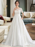 Jordyn Ball-Gown/Princess Scoop Neck Court Train Satin Wedding Dress With Beading Sequins Pockets STKP0013777