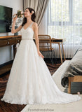 Braelyn Ball-Gown/Princess V-neck Court Train Tulle Wedding Dress With Beading Sequins STKP0013779