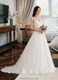 Braelyn Ball-Gown/Princess V-neck Court Train Tulle Wedding Dress With Beading Sequins STKP0013779