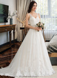 Braelyn Ball-Gown/Princess V-neck Court Train Tulle Wedding Dress With Beading Sequins STKP0013779