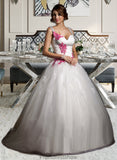 Jaylen Ball-Gown/Princess Sweetheart Chapel Train Tulle Wedding Dress With Ruffle Appliques Lace Bow(s) STKP0013780