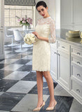 Amya Sheath/Column High Neck Knee-Length Lace Wedding Dress STKP0013781