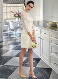 Amya Sheath/Column High Neck Knee-Length Lace Wedding Dress STKP0013781