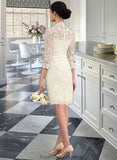 Amya Sheath/Column High Neck Knee-Length Lace Wedding Dress STKP0013781