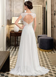 Valentina A-Line V-neck Sweep Train Chiffon Wedding Dress With Split Front STKP0013782