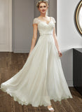 Mya A-Line V-neck Floor-Length Wedding Dress With Lace Beading Sequins STKP0013784