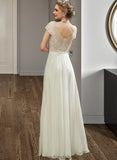 Mya A-Line V-neck Floor-Length Wedding Dress With Lace Beading Sequins STKP0013784