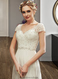 Mya A-Line V-neck Floor-Length Wedding Dress With Lace Beading Sequins STKP0013784