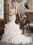 Riya Trumpet/Mermaid Sweetheart Sweep Train Organza Lace Wedding Dress STKP0013786