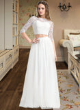 Nova A-Line Scoop Neck Floor-Length Tulle Wedding Dress STKP0013787