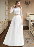 Nova A-Line Scoop Neck Floor-Length Tulle Wedding Dress STKP0013787