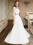 Nova A-Line Scoop Neck Floor-Length Tulle Wedding Dress STKP0013787