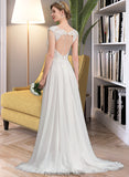 Laila A-Line V-neck Sweep Train Chiffon Wedding Dress With Beading Sequins STKP0013792