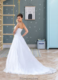 Sara Ball-Gown/Princess Strapless Chapel Train Satin Organza Wedding Dress With Lace Beading STKP0013796