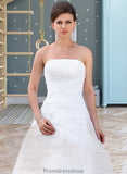 Sara Ball-Gown/Princess Strapless Chapel Train Satin Organza Wedding Dress With Lace Beading STKP0013796