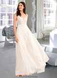 Diamond A-Line V-neck Floor-Length Wedding Dress With Sequins STKP0013797