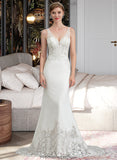 Giuliana Trumpet/Mermaid V-neck Court Train Stretch Crepe Wedding Dress STKP0013803