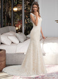 Allie Trumpet/Mermaid V-neck Court Train Lace Wedding Dress STKP0013804