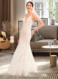 Amani Trumpet/Mermaid V-neck Court Train Wedding Dress With Lace STKP0013814