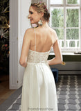 Araceli A-Line V-neck Floor-Length Wedding Dress With Lace Split Front STKP0013815