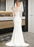 Jaylynn Trumpet/Mermaid V-neck Sweep Train Stretch Crepe Wedding Dress With Beading Sequins STKP0013816