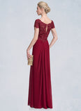 Tianna A-Line V-neck Floor-Length Chiffon Lace Mother of the Bride Dress With Ruffle Beading STK126P0014569