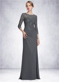 Sophie Sheath/Column Scoop Neck Floor-Length Chiffon Lace Mother of the Bride Dress With Ruffle STK126P0014611